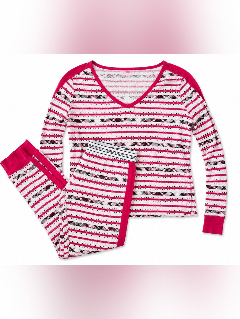 Victoria's Secret Striped Thermal Pajama Set - Red & White